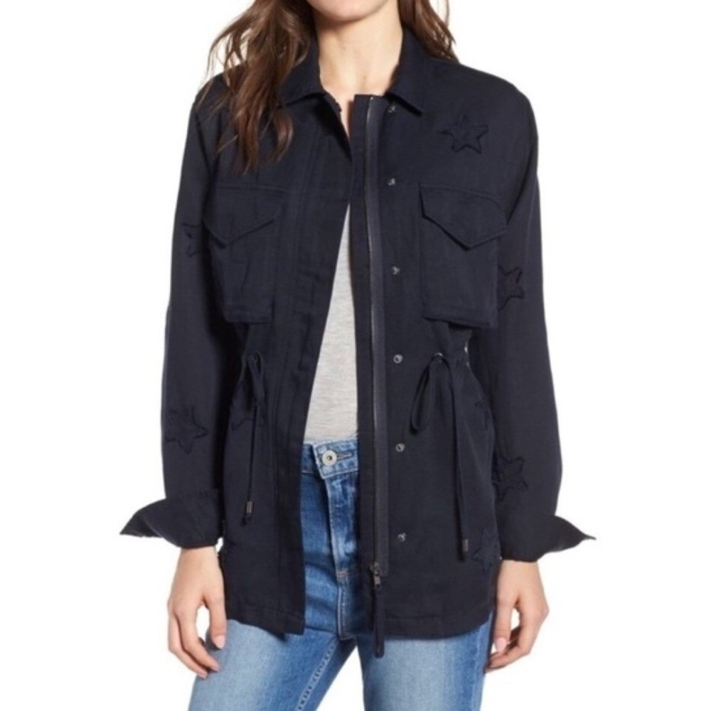 Rails Lancaster Indigo Stars Utility Jacket XS Navy Tencel Linen Drawstring Boho